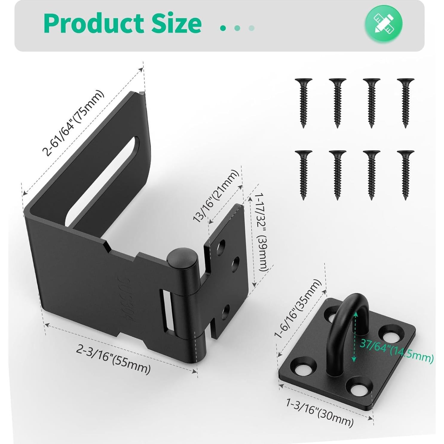 Cierre de Hasp 90 Grados Acero Inoxidable YogePote Negro