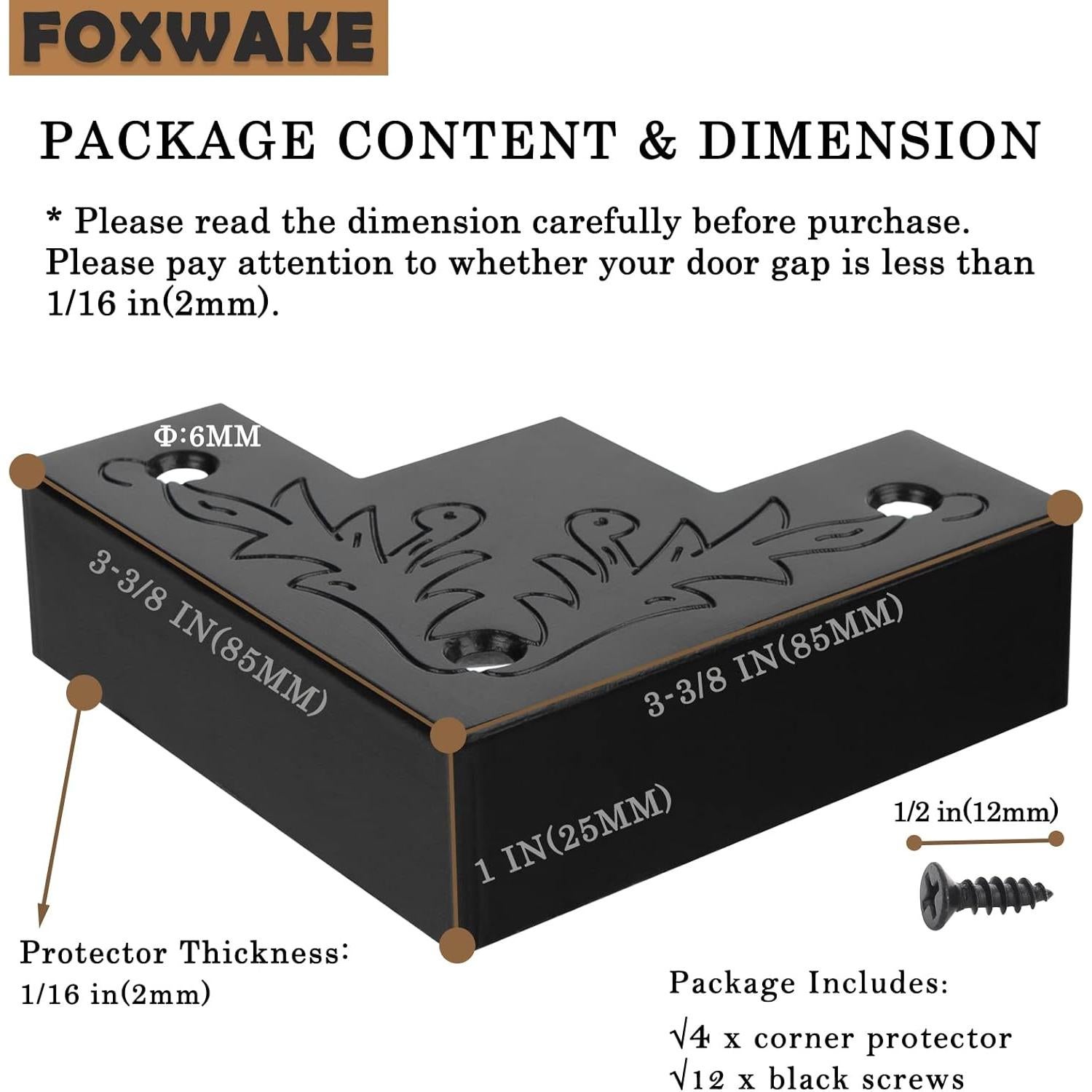 Protectores de Esquinas de Metal Negro Foxwake 4 Pcs 8.57 cm