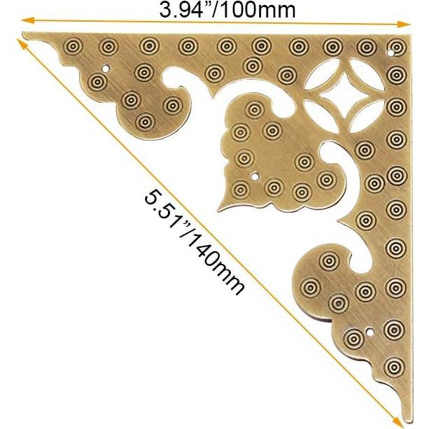 4 Protectores de Esquinas de Latón Antiguo Tiazza 10 cm