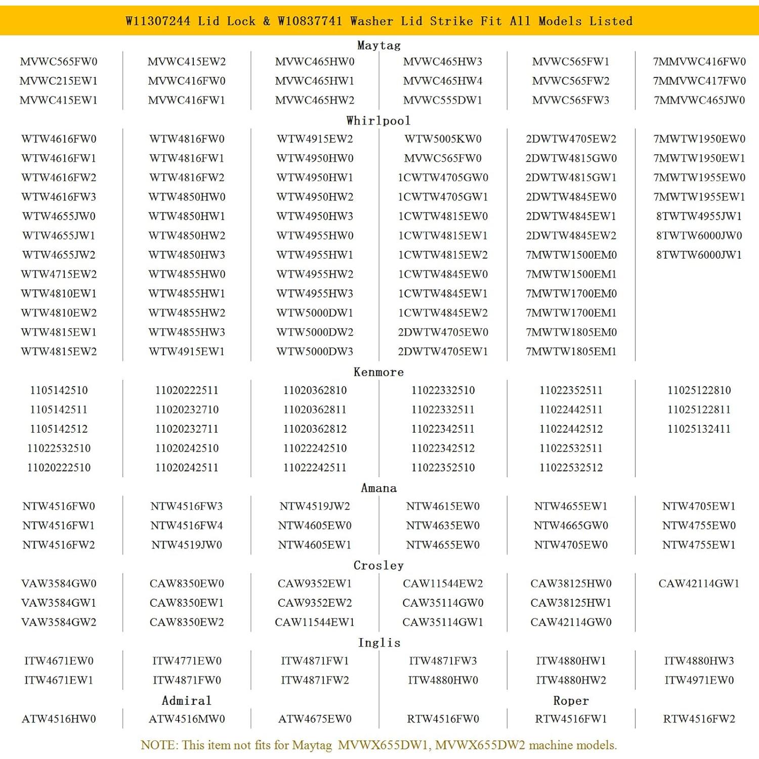 Conjunto Pestillo de Tapa Lavadora Soobool W11307244 W10682535