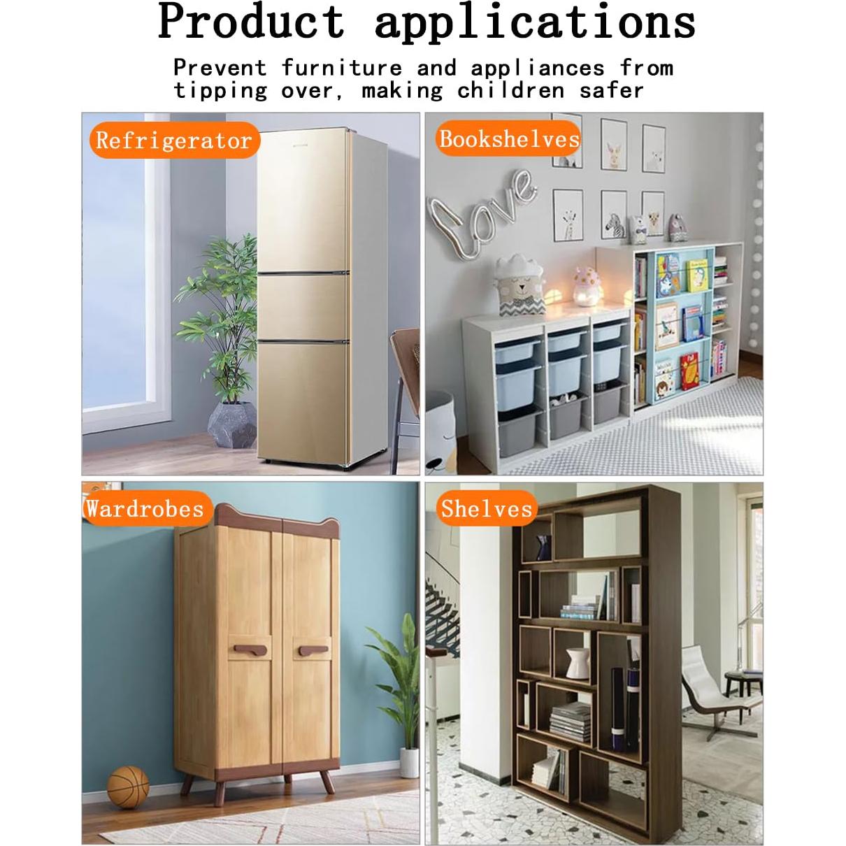 Anclajes de Muebles Autoadhesivos 4 Pares Sin Perforación 99.79kg