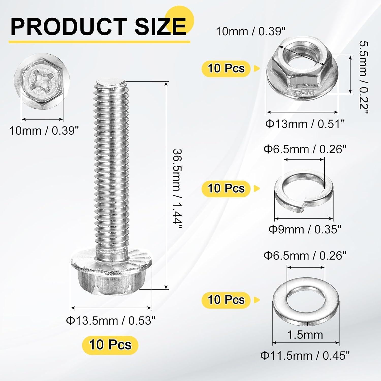 Tornillos Hexagonales M6 x 30mm uxcell Acero Inoxidable 10Pcs