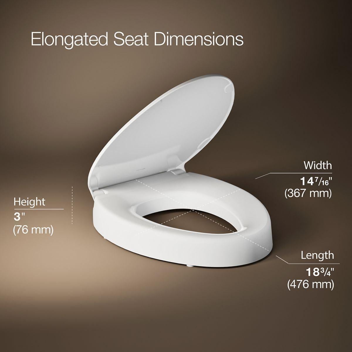 Asiento de Inodoro Elevado KOHLER Hyten 7.62 cm Cierre Suave Blanco