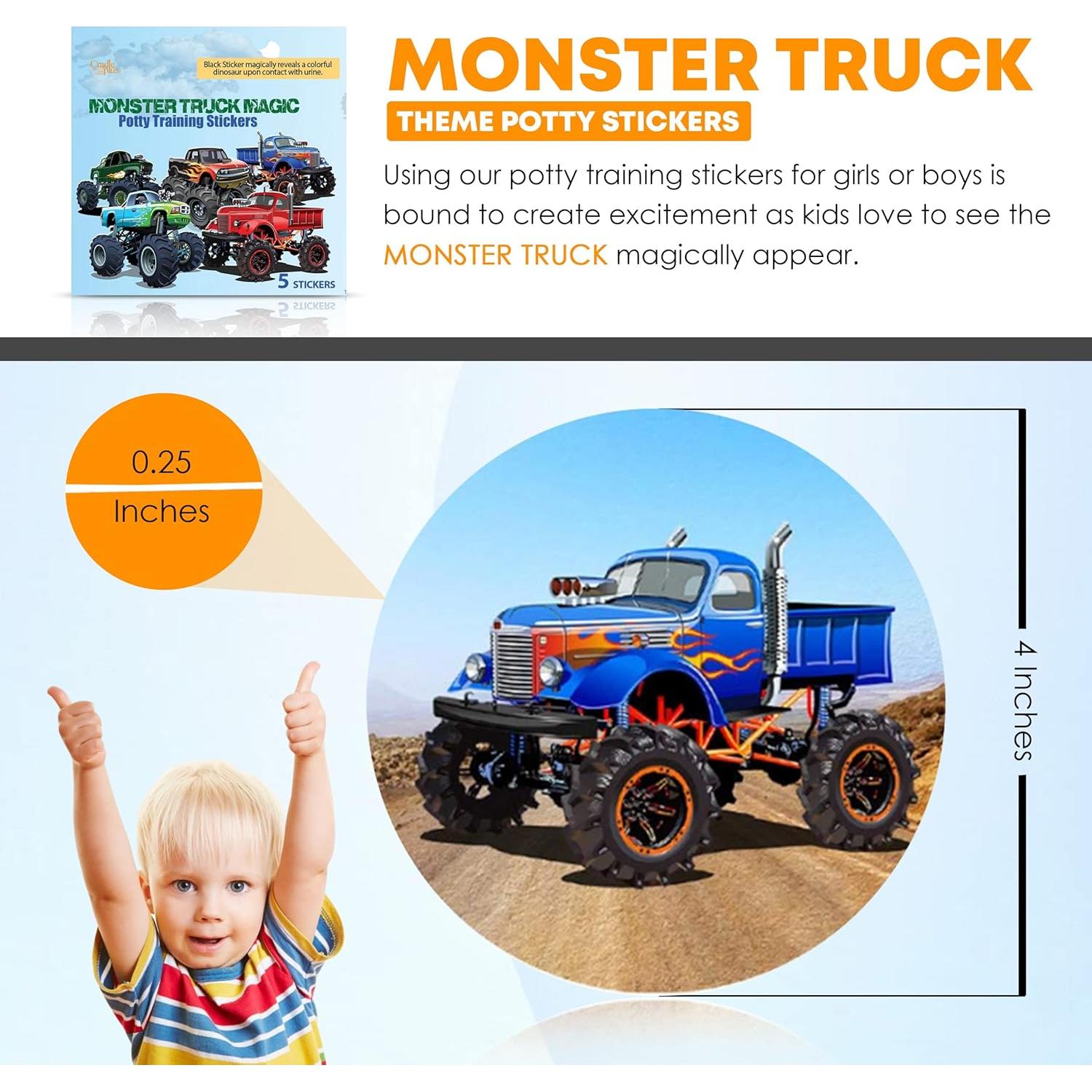 Sticker Mágico para Entrenamiento de Baño Camión de Monstruo - 5 Piezas