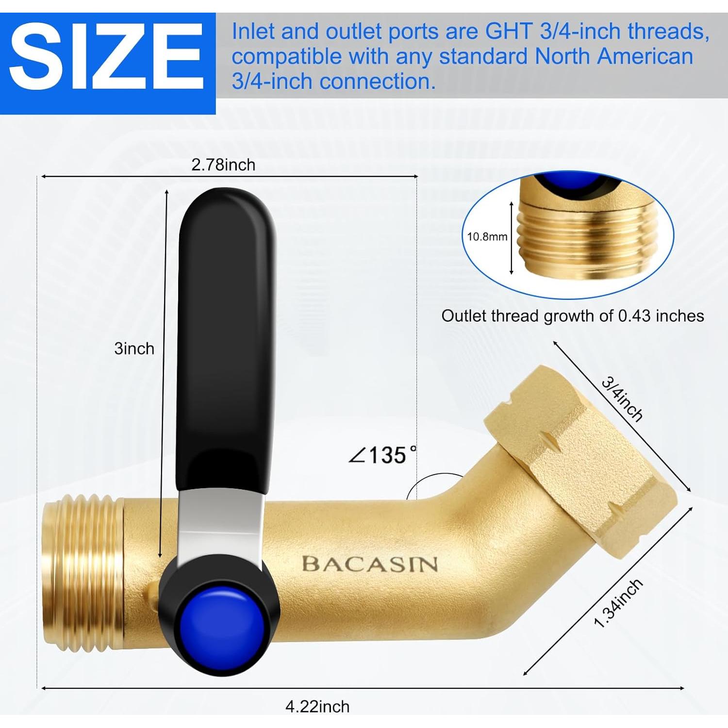 Válvula de Cierre de Jardín BACASIN 135° Latón Acero Inoxidable