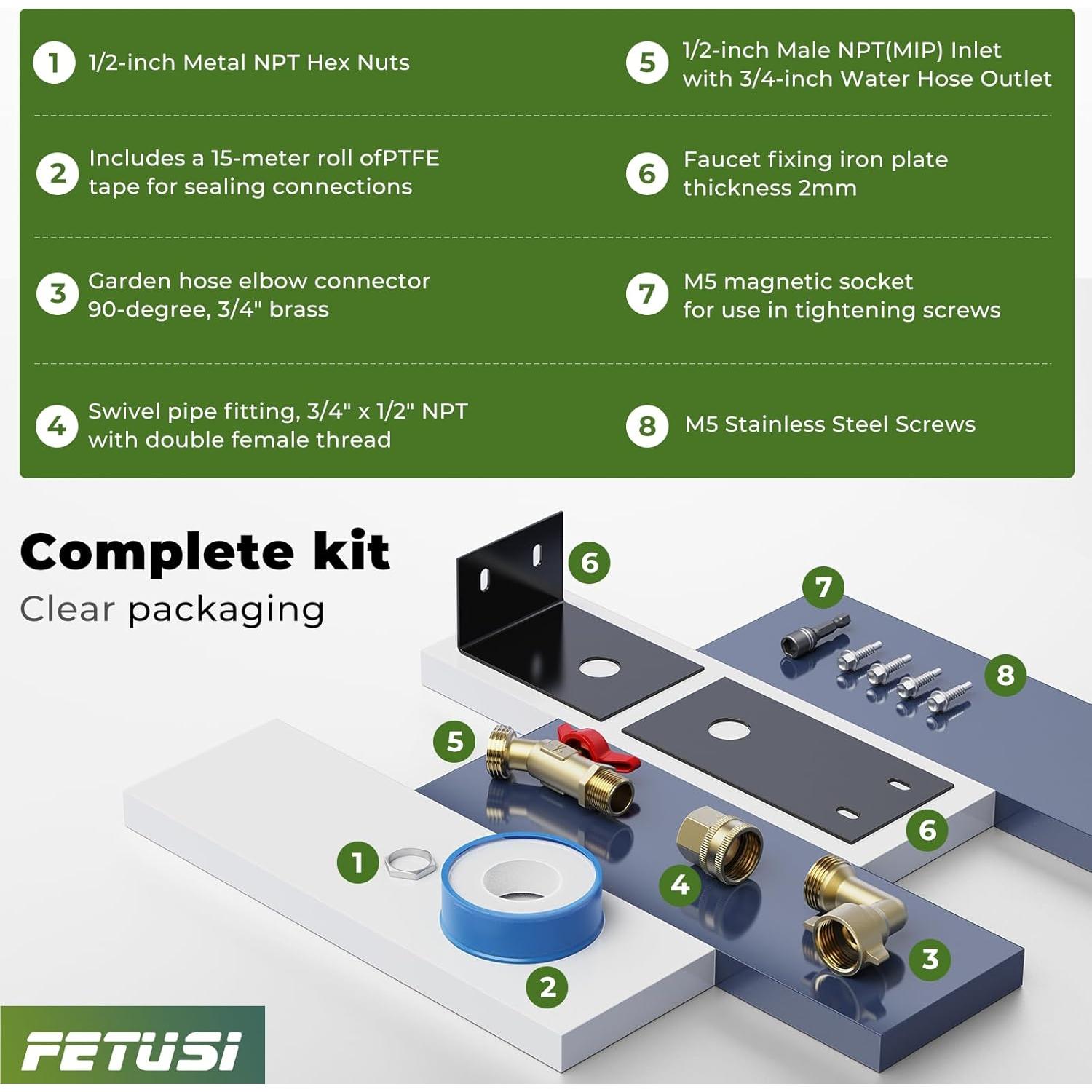 Kit Grifo de Agua FETUSI SGLJ, Latón Negro, Instalación Fácil