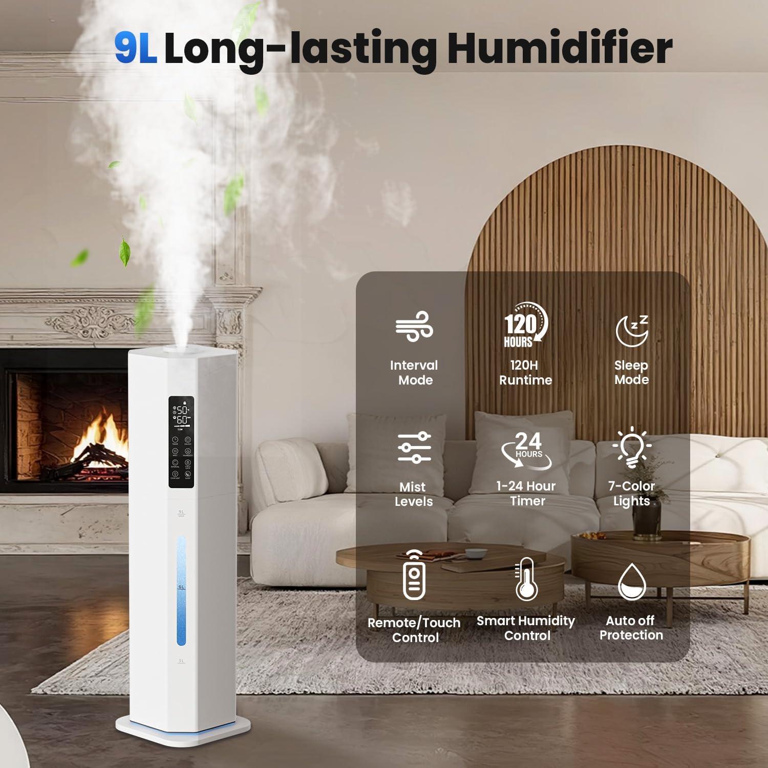 Humidificador GloryAir 9L Ultrasonido para Habitaciones Grandes