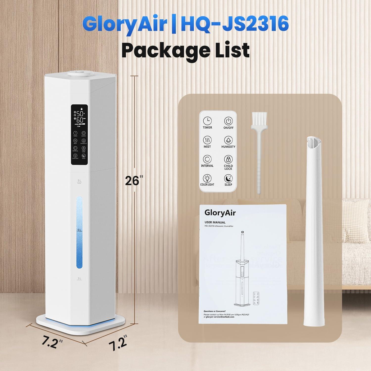 Humidificador GloryAir 9L Ultrasonido para Habitaciones Grandes