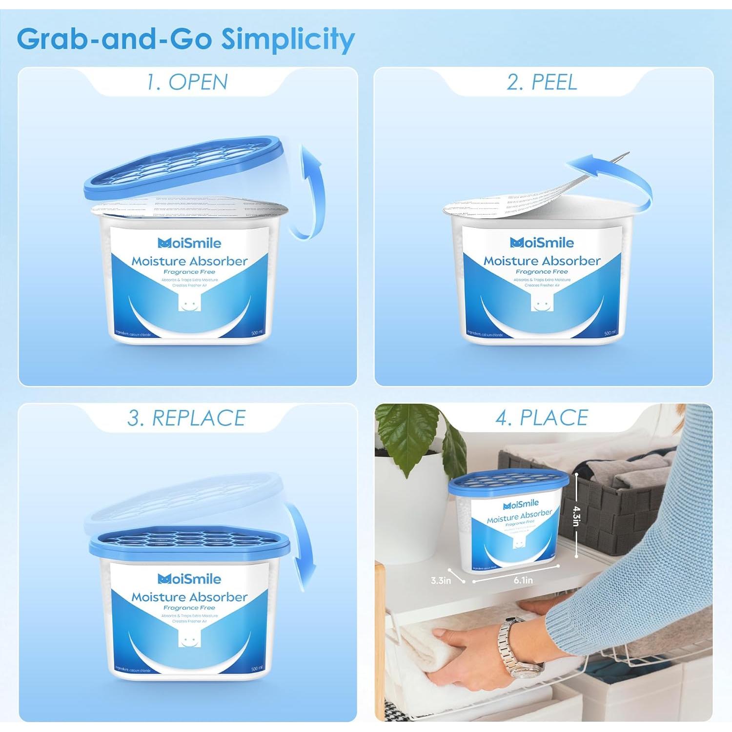 Absorbentes de Humedad Moismile 3 Paquetes 1.45 kg Sin Fragancia