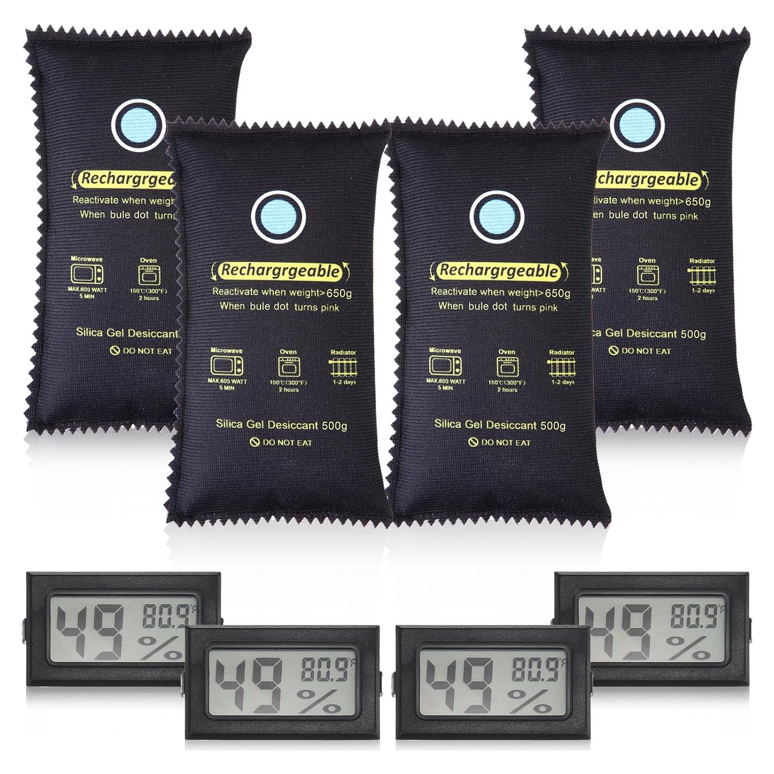 Juego de 4 Deshidratantes Recargables Tellegloww 500g con Termómetros