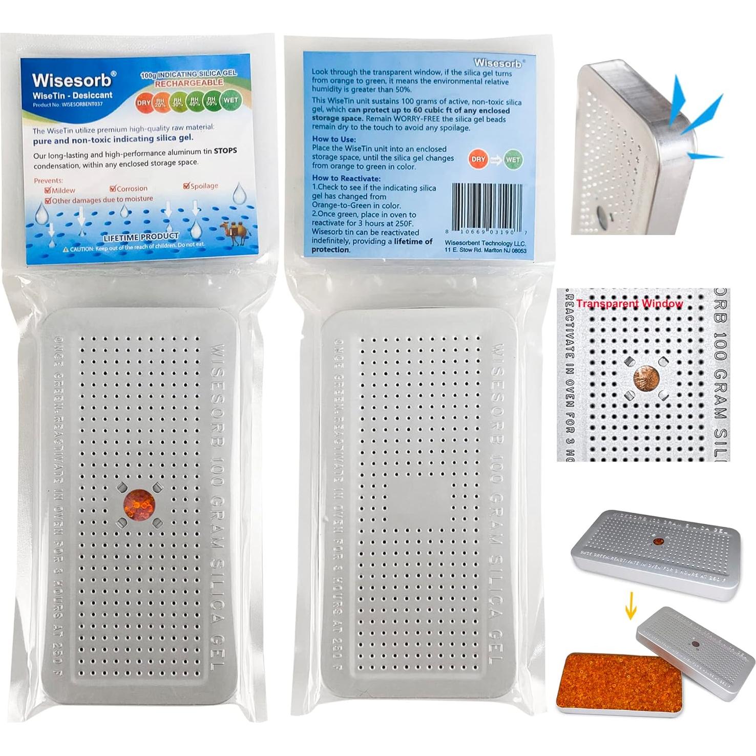 Canister Gel de Silica 100g Wisesorbent 3 Paquetes Reutilizables