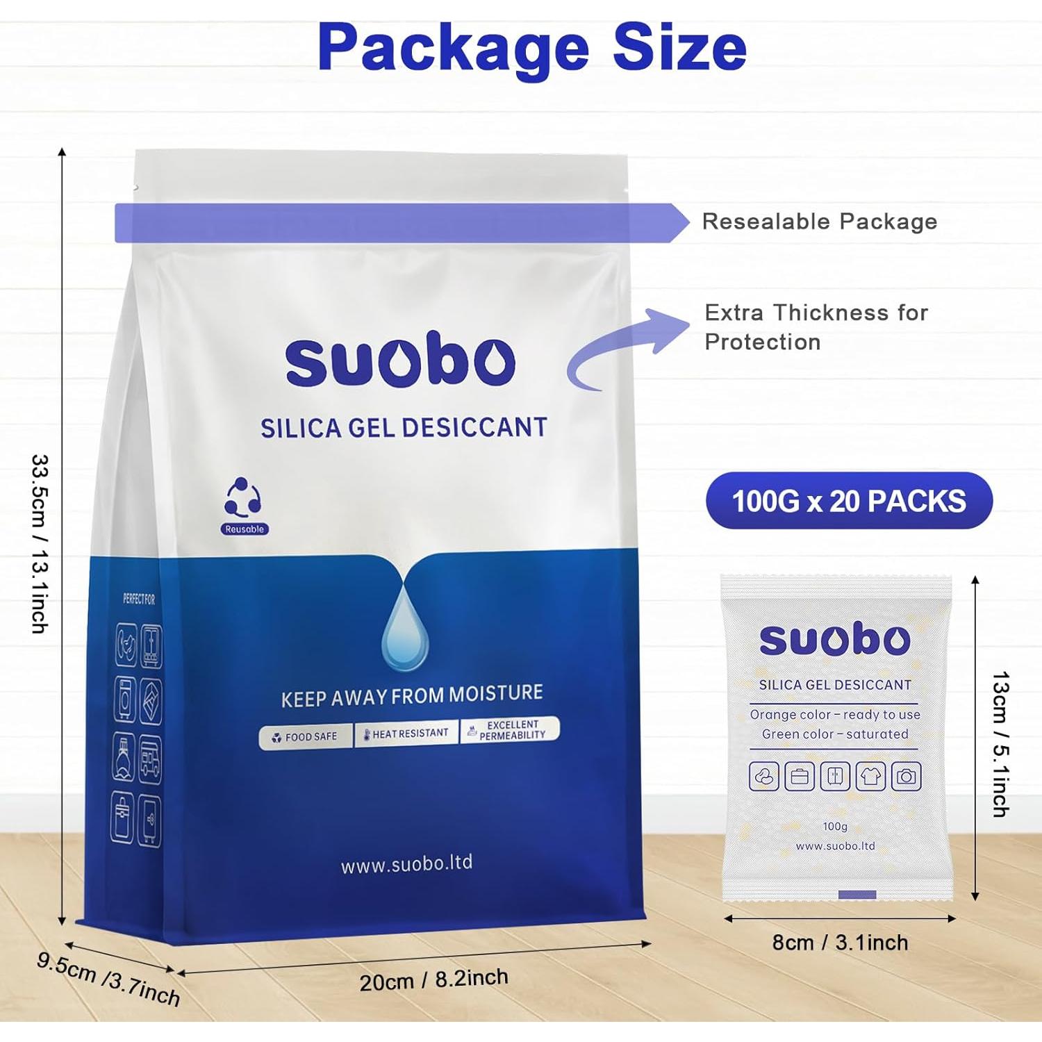 Paquetes de Gel de Sílice Suobo 100g - 20 Unidades Deshidratantes