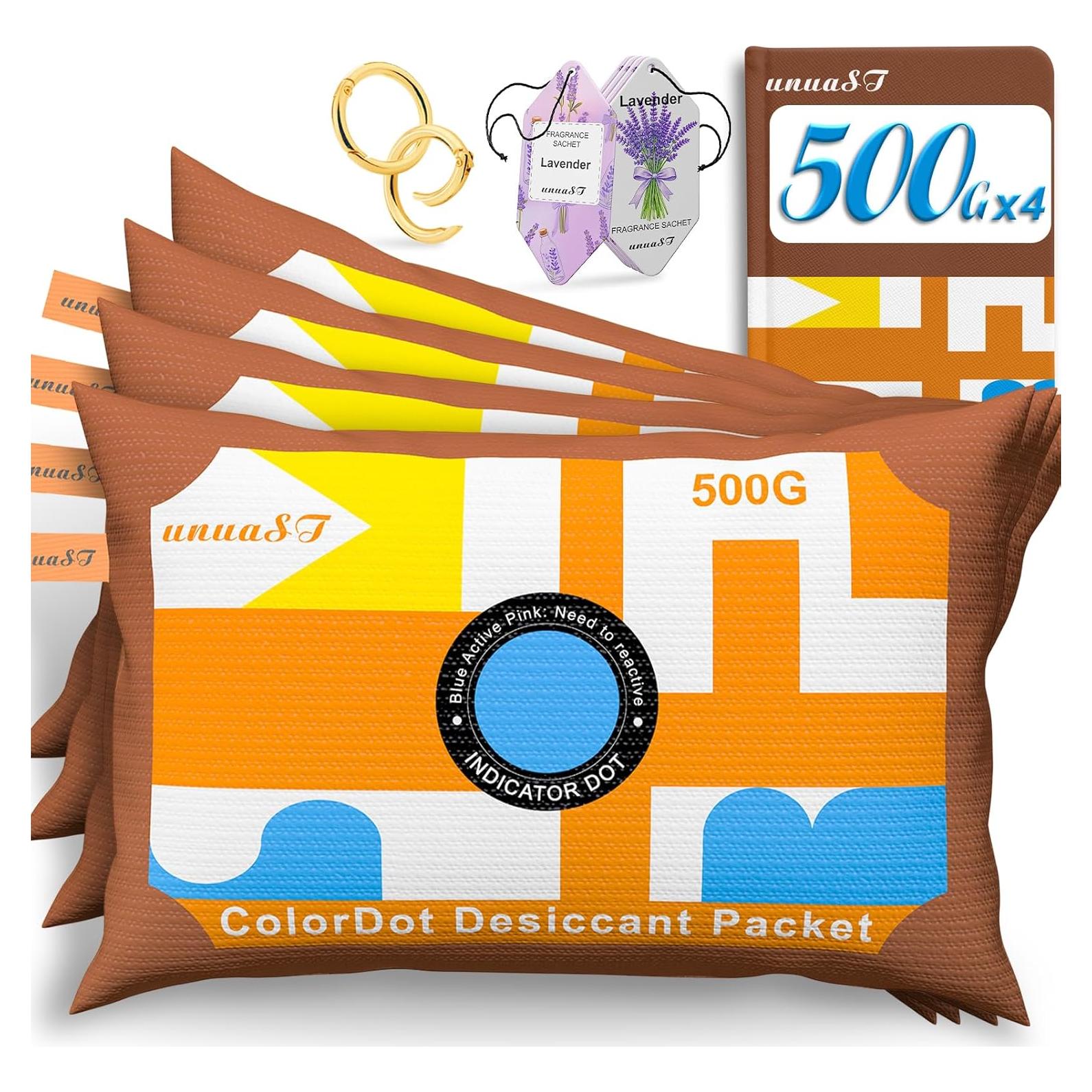 4 Paquetes de Deshidratante unuaST 500g Gel de Silica Recargable