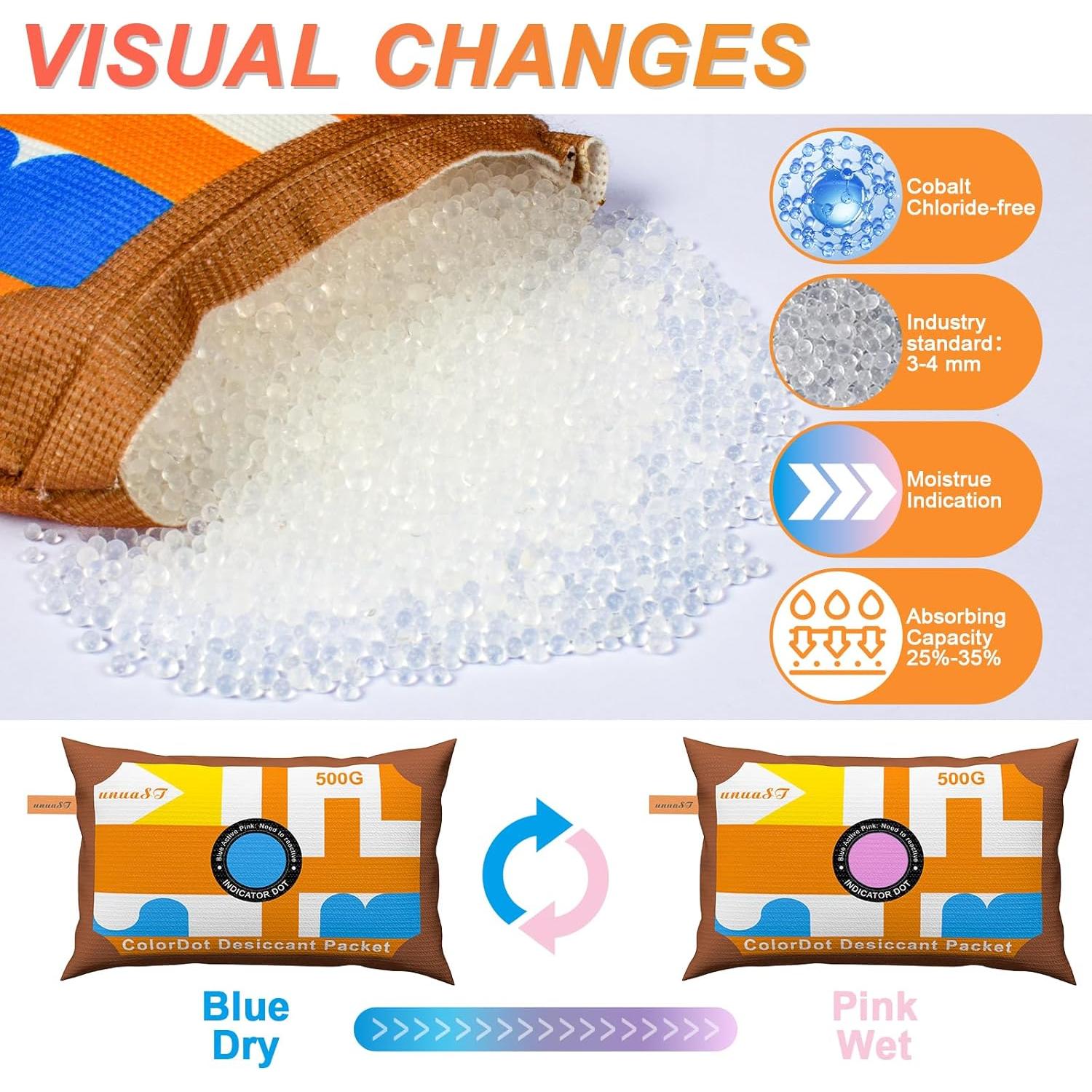 4 Paquetes de Deshidratante unuaST 500g Gel de Silica Recargable