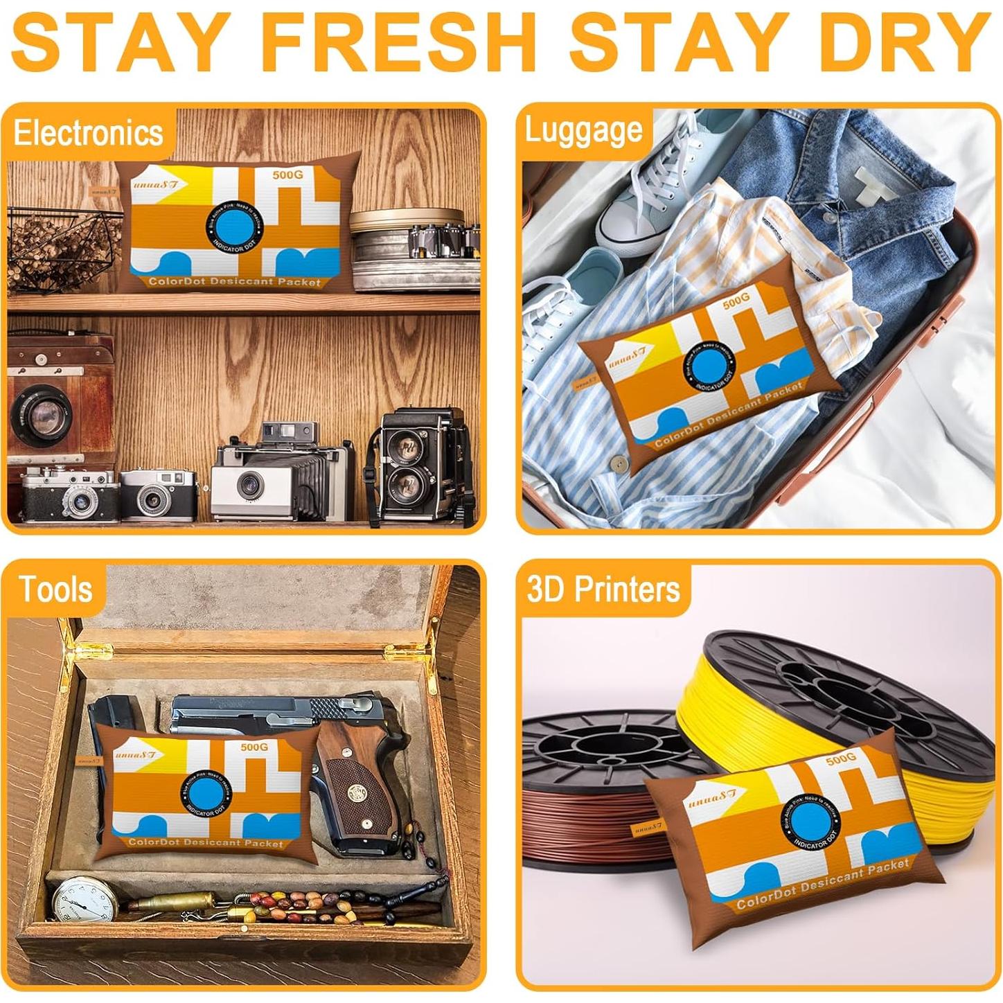 4 Paquetes de Deshidratante unuaST 500g Gel de Silica Recargable