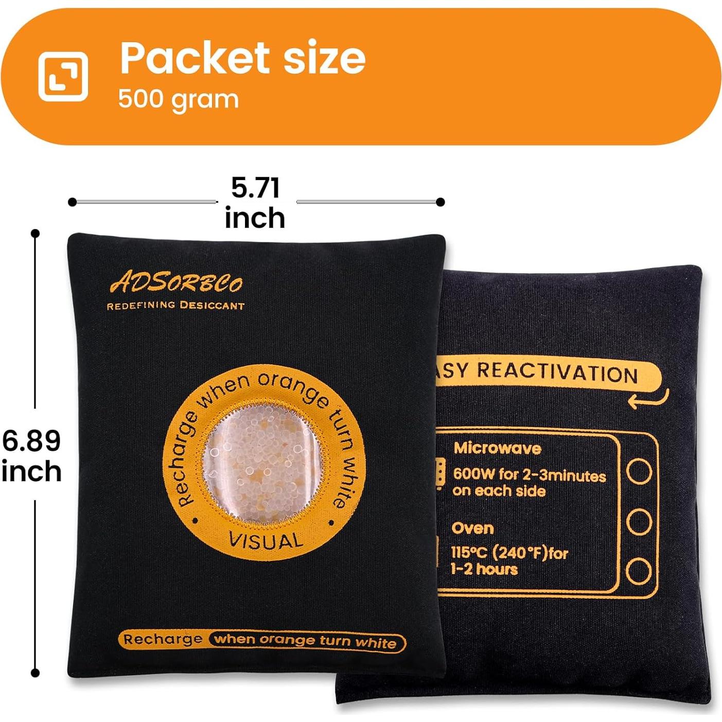 Paquetes Deshidratantes Recargables Adsorbco 500g (2 Unidades) Gel Sílice