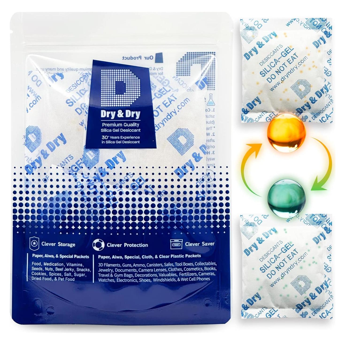 Paquete de Gel de Silica 50g Dry & Dry - 12 Paquetes Recargables