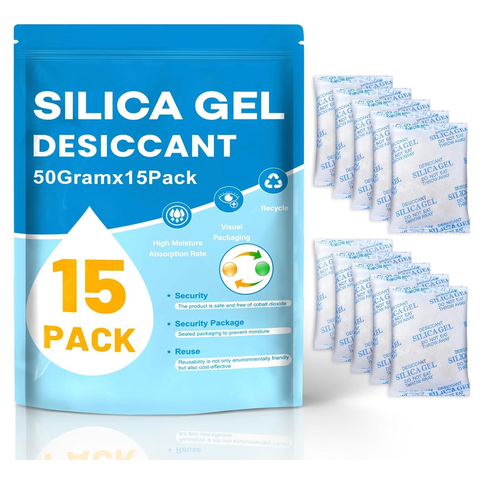 Paquetes de Gel de Sílice VOISEN 15 Pcs 50 Gramos Reutilizables