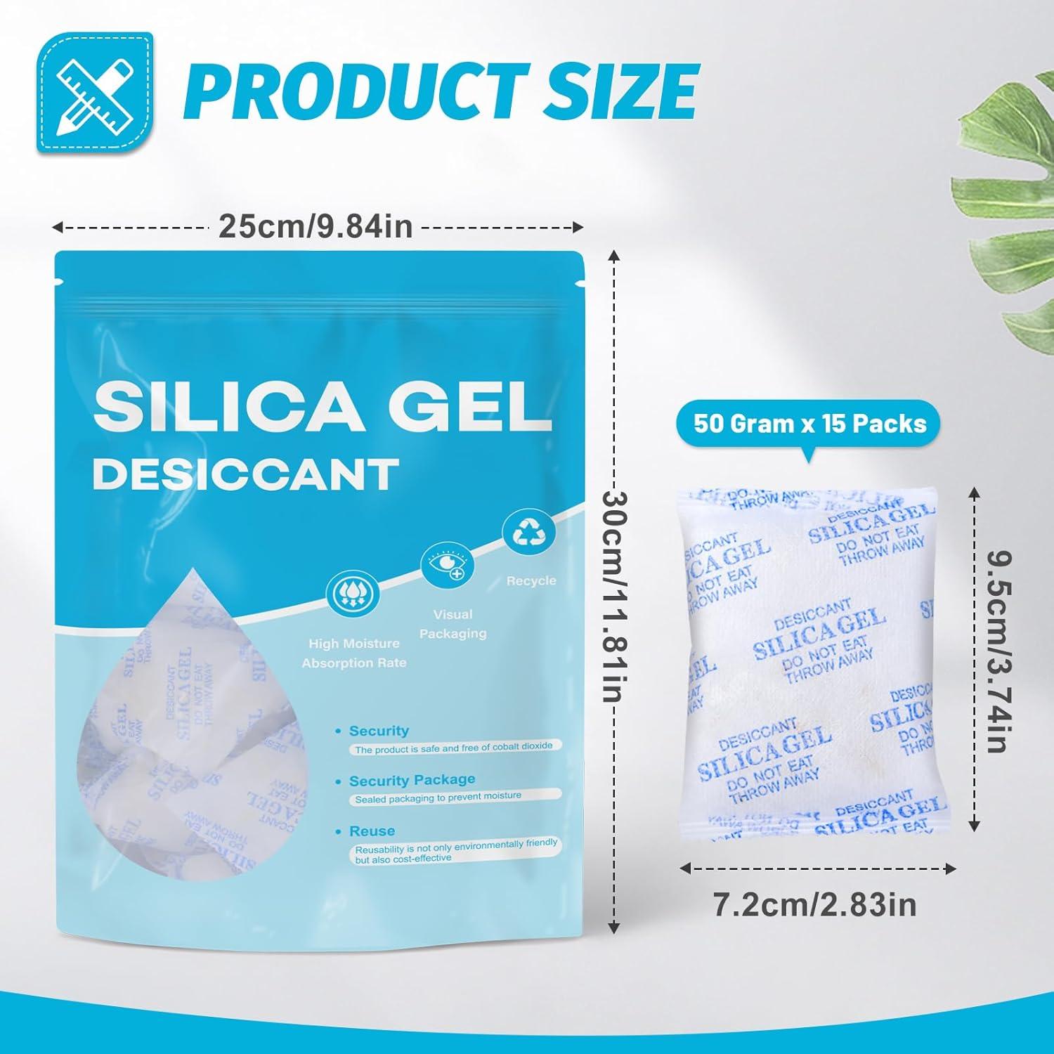 Paquetes de Gel de Sílice VOISEN 15 Pcs 50 Gramos Reutilizables