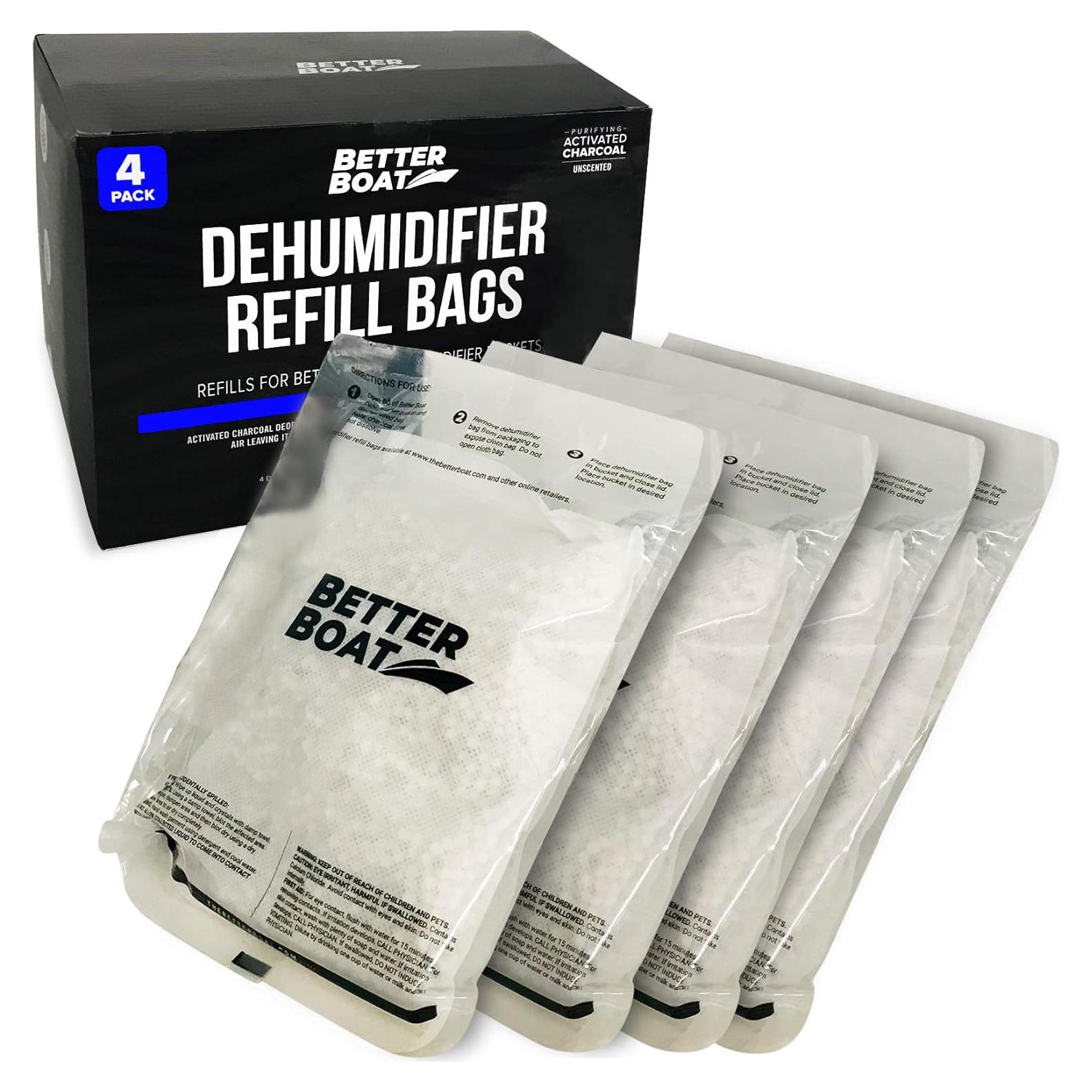 4 Pack Moisture Absorber Refill Bags, Unscented and Fragrance-Free Pellet Packs, Dehumidifier Refills for Buckets, Ideal for Eliminating Odors and Damp Air in Basement, Closet, Home, RV, and Boating