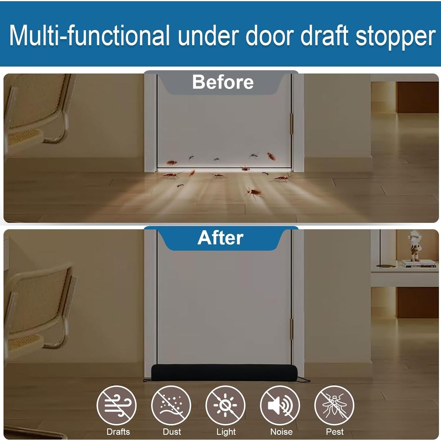 Tapón de Corrientes de Aire Hyha 91 cm Negro, Bloquea Frío y Calor