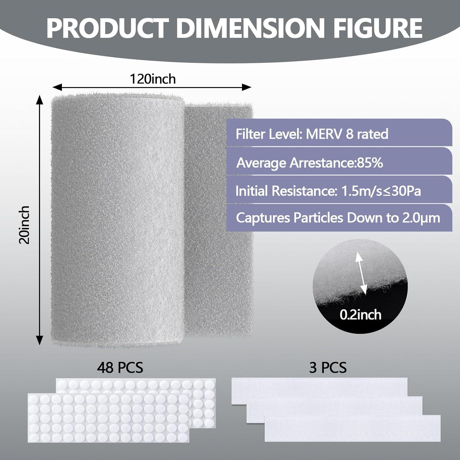 Filtros de Ventilación EKACO 20x120 cm MERV 8 con Cinta Adhesiva