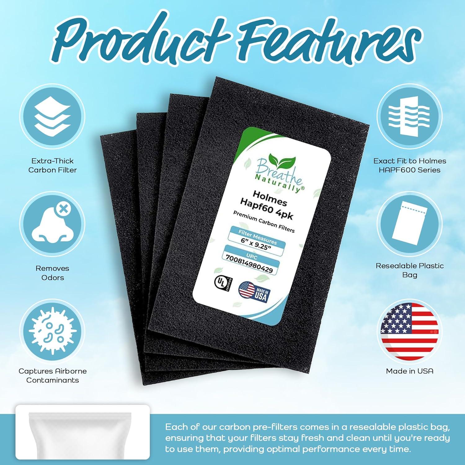Filtros de Carbón HEPA Respira Naturalmente HAPF600 - Paquete de 4