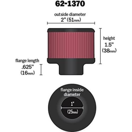 Filtro de Aire K&N 62-1370 Lavable 3.81x2.54 cm Alto Flujo
