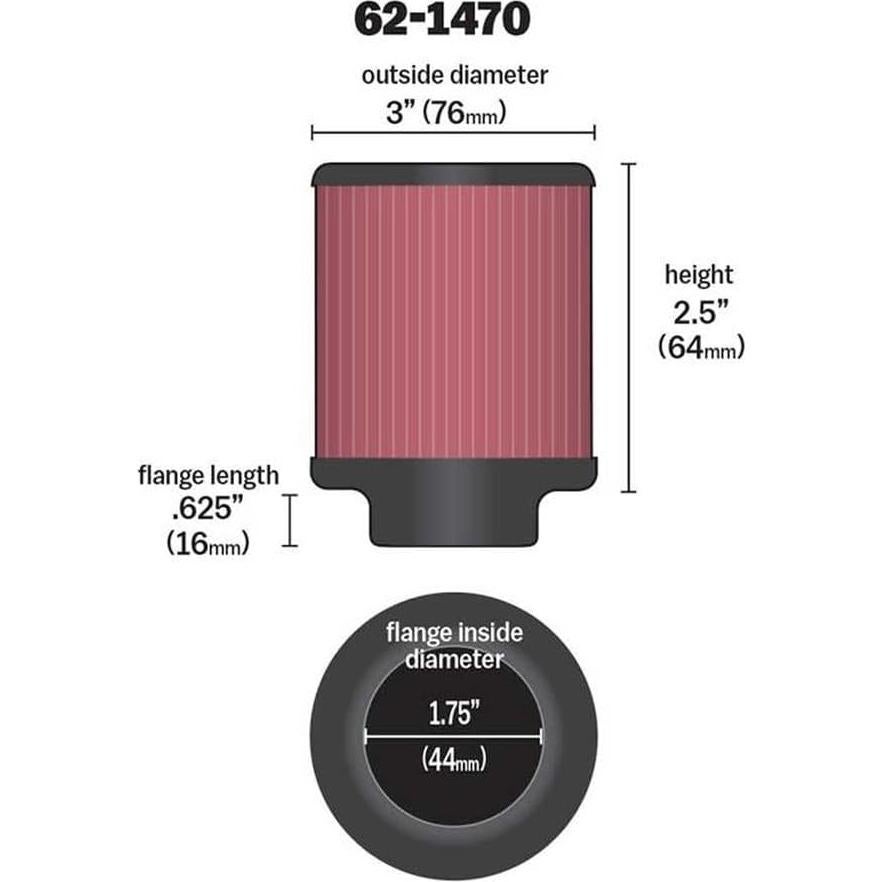 Filtro de Aire K&N 62-1470 Lavable Cónico 4.45cm