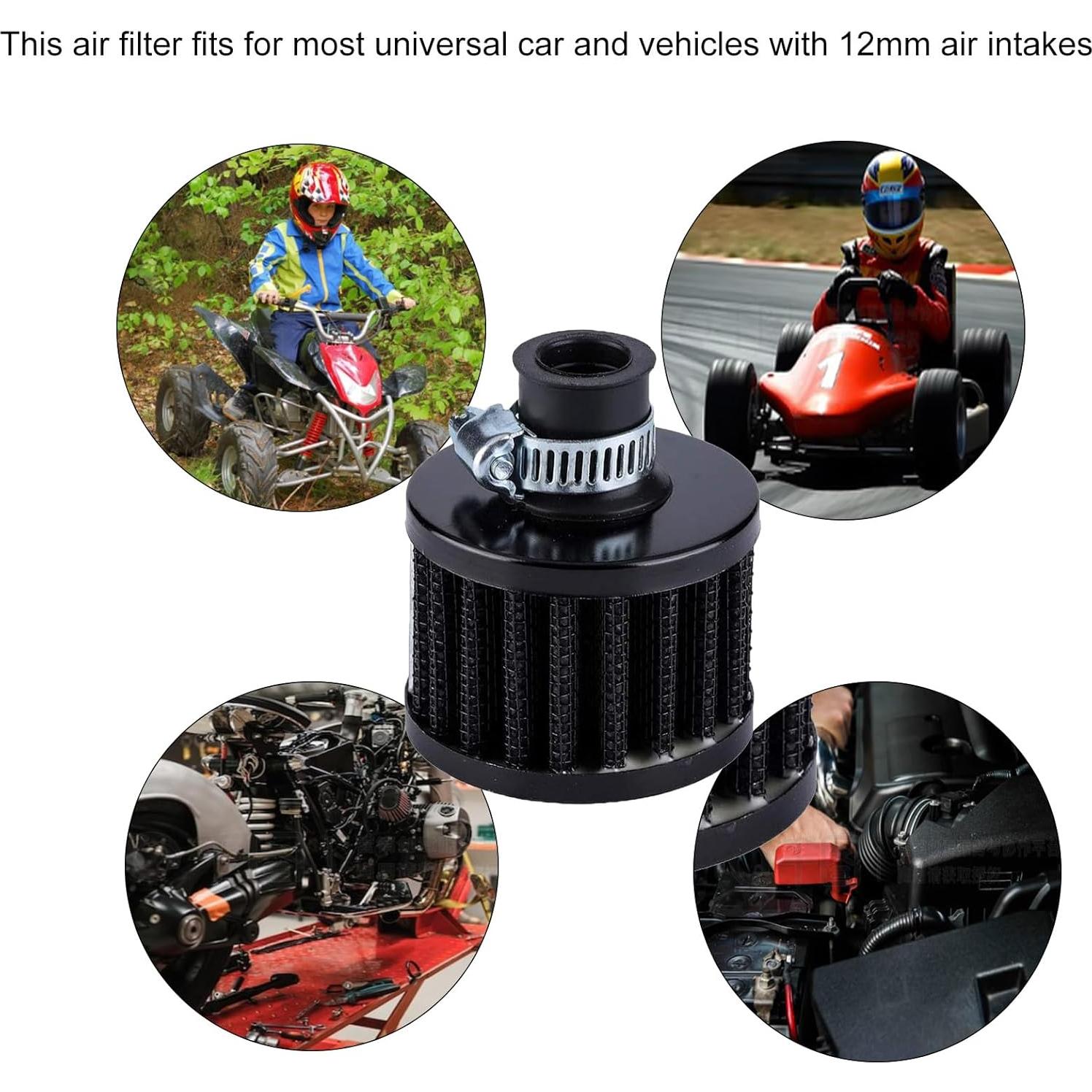 4 Filtros de Aire Negro 12mm BDIBD para Coche y Motocicleta