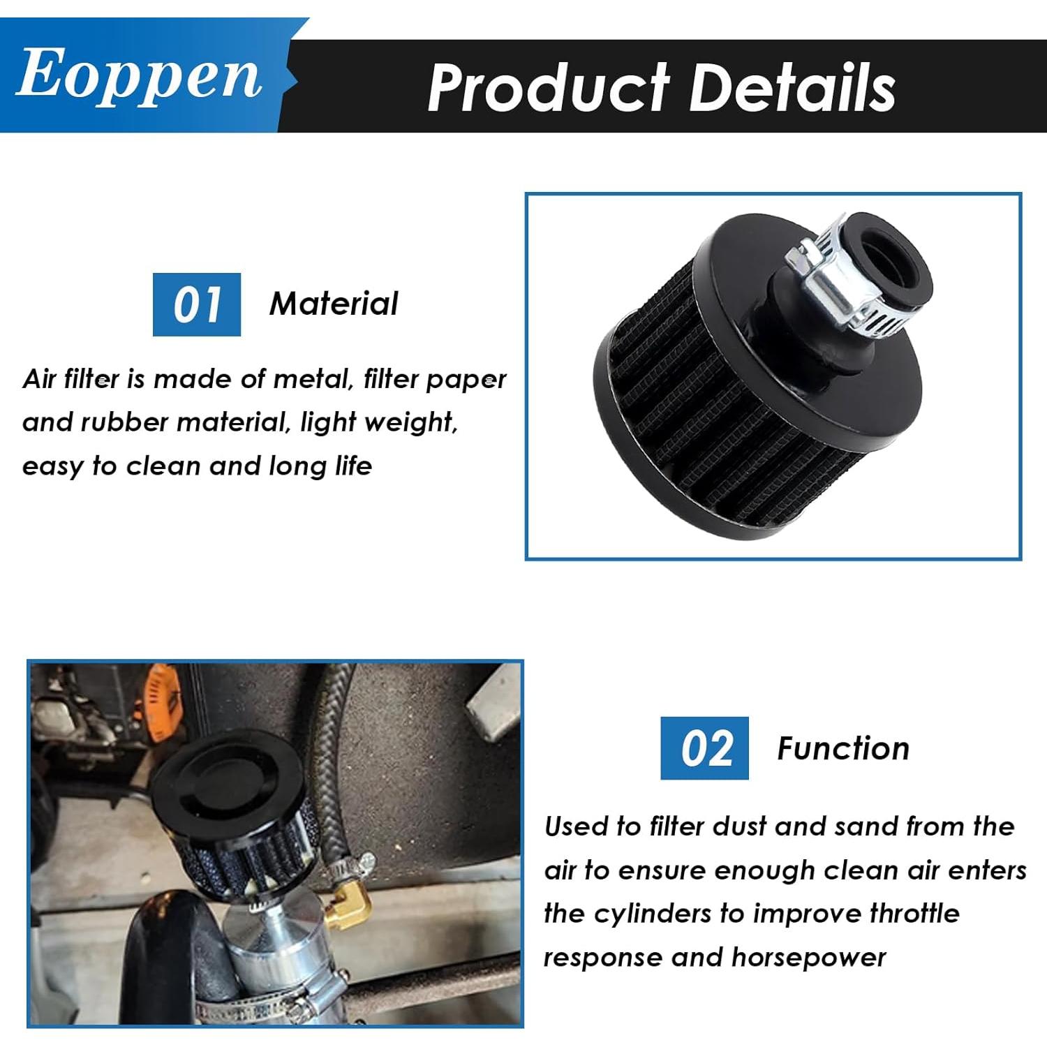 Filtro de Aire Universal Eoppen 12mm para Coche y Moto Negro