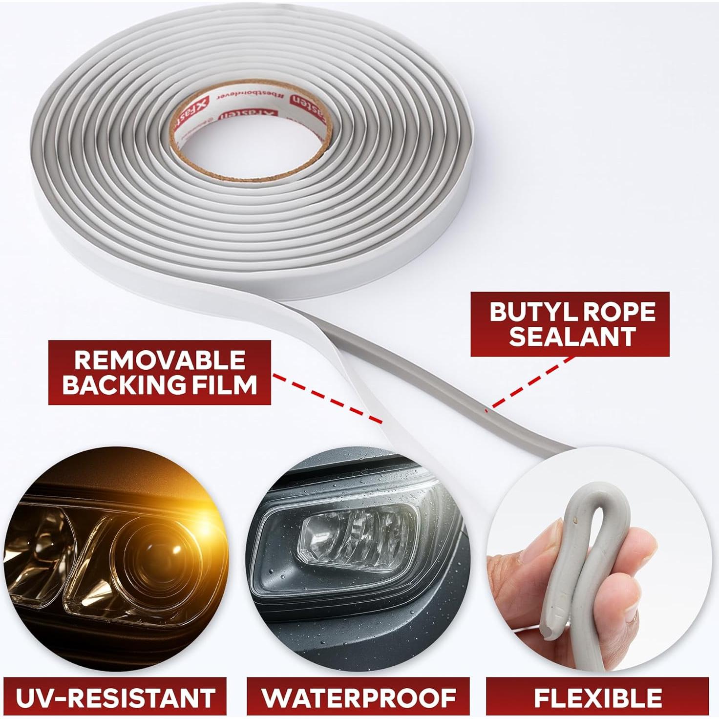 Cinta de Butilo XFasten 6.1m Gris para Sellado de Faros