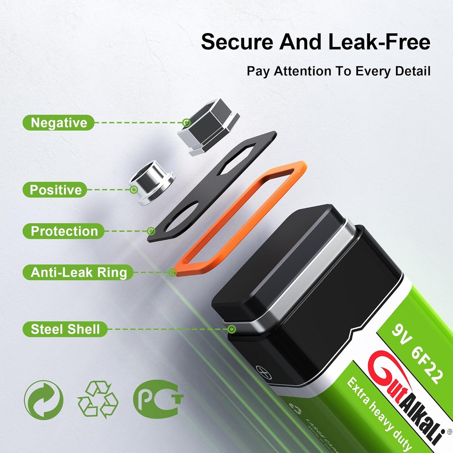 Baterías Alcalinas 9V GutAlkaLi - 6 Piezas Larga Duración