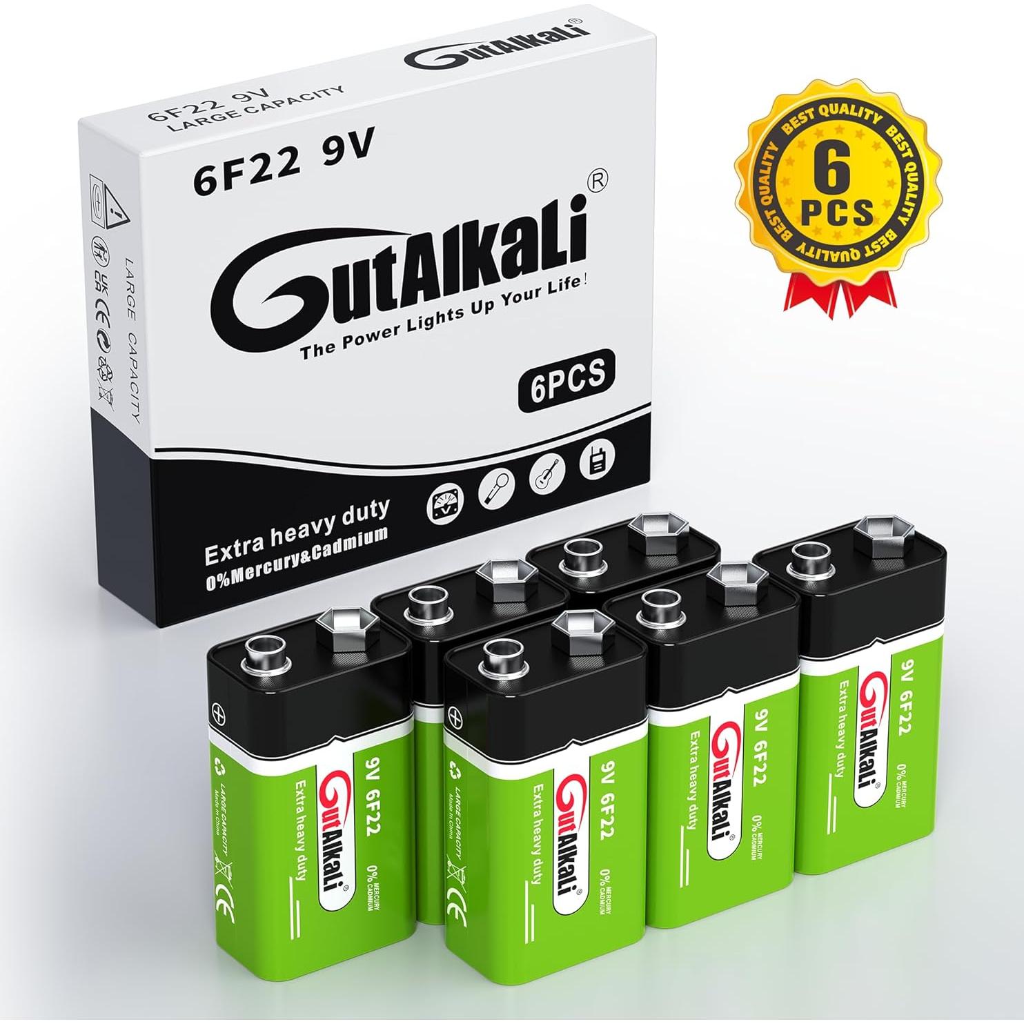 Baterías Alcalinas 9V GutAlkaLi - 6 Piezas Larga Duración