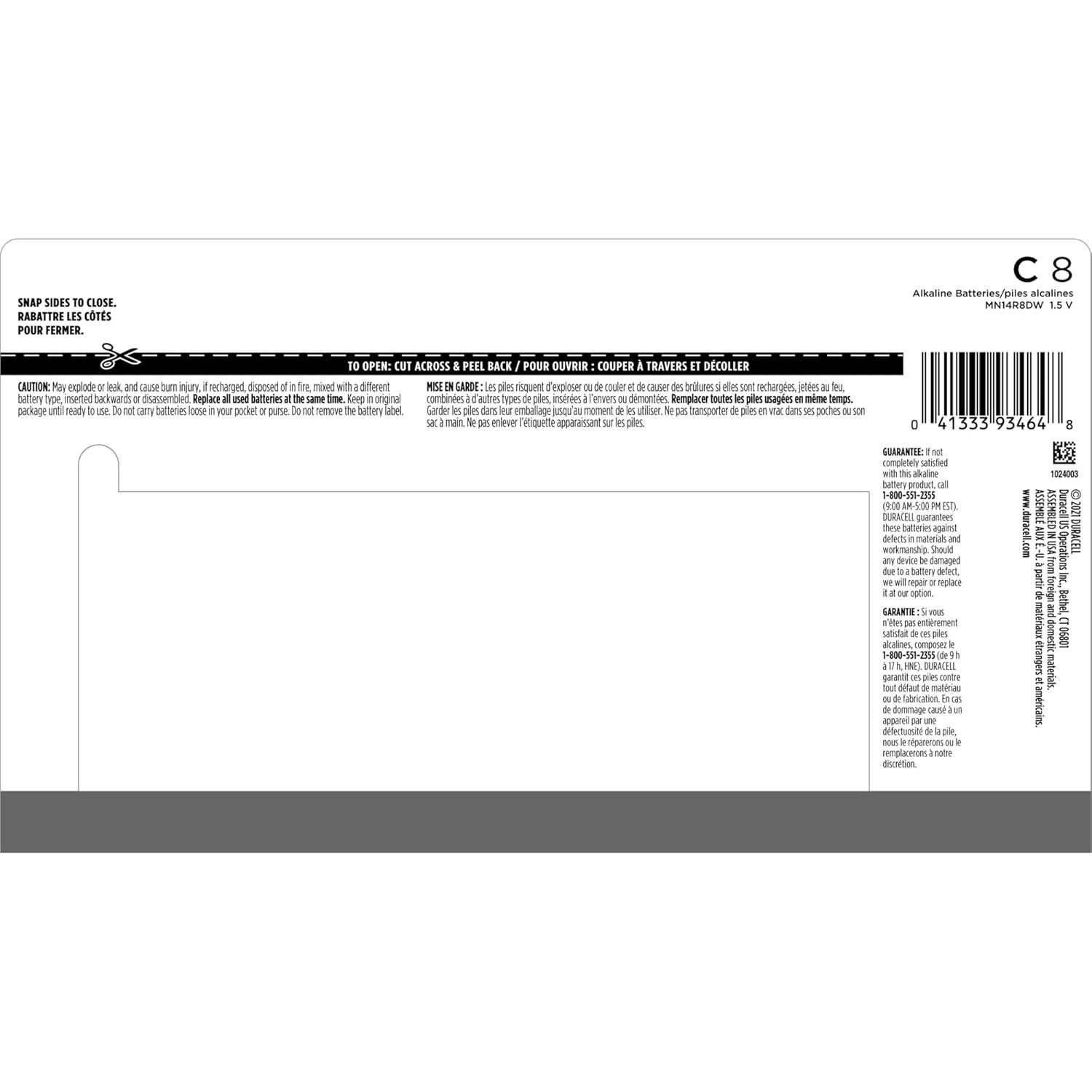 Baterías Alcalinas Duracell Coppertop C - Paquete de 8