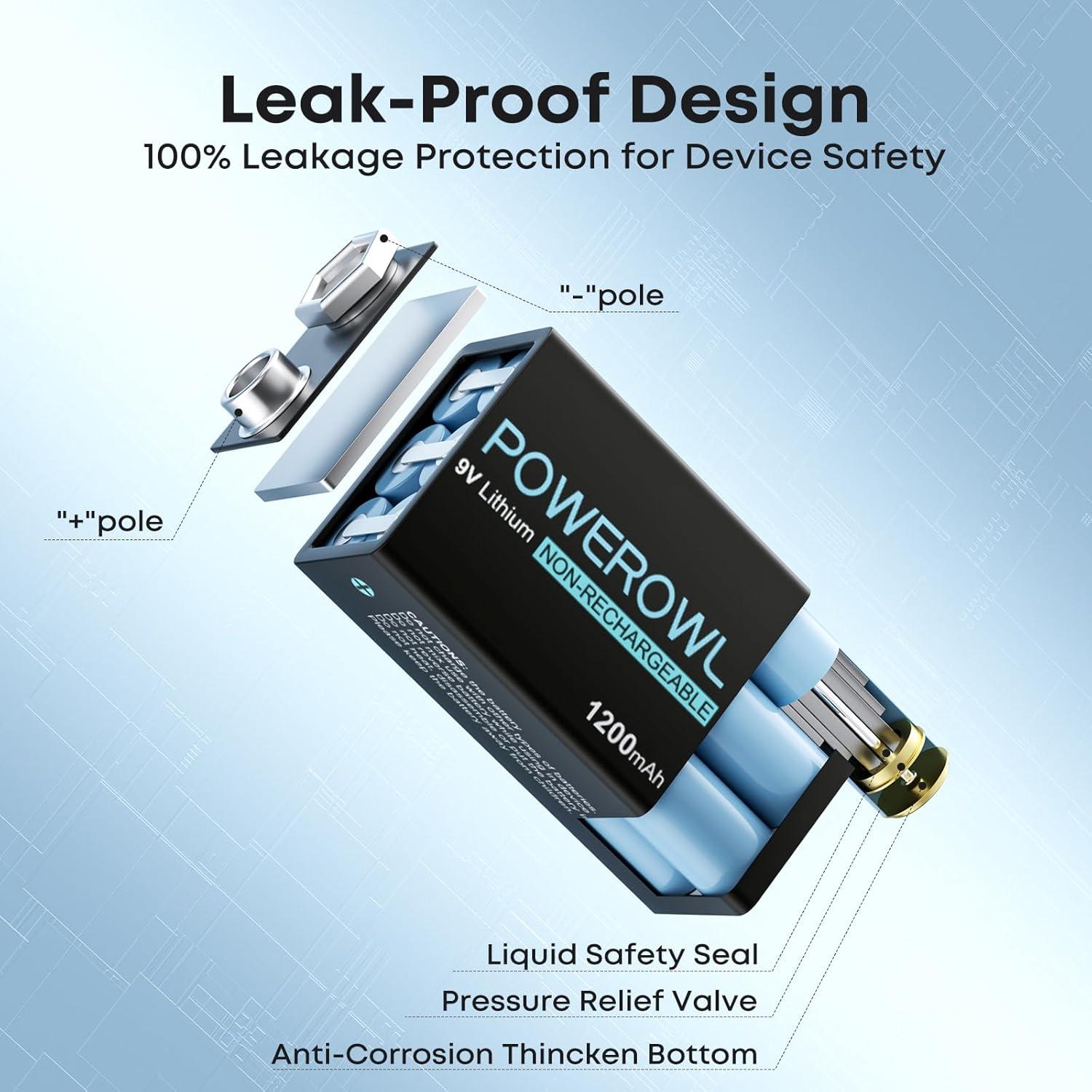 Baterías de Litio POWEROWL 9V 1200mAh Paquete de 2