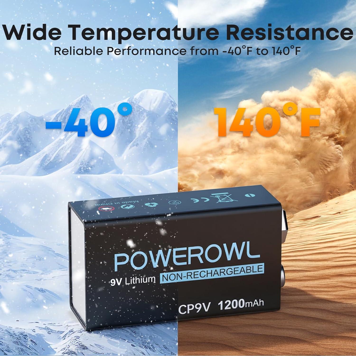 Baterías de Litio POWEROWL 9V 1200mAh Paquete de 2