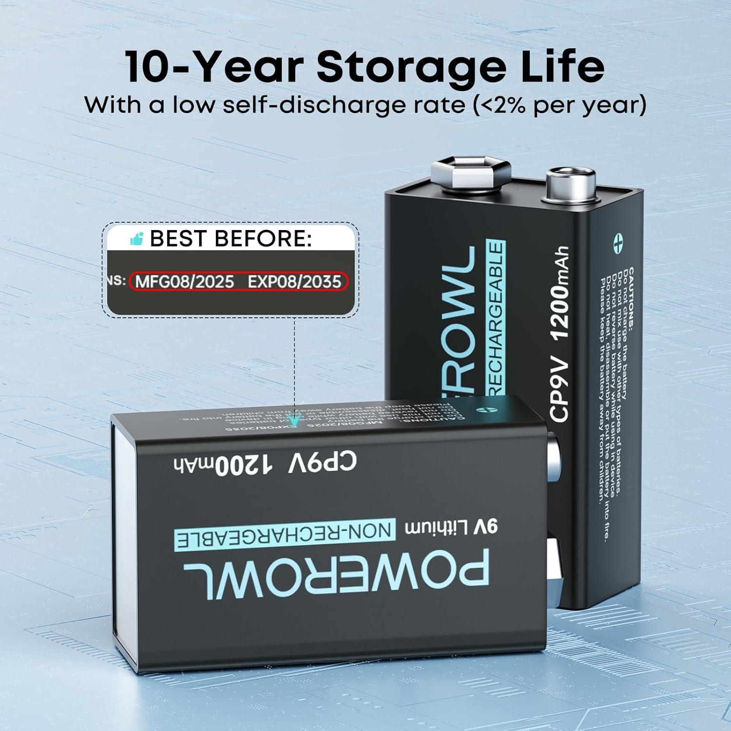 Baterías de Litio POWEROWL 9V 1200mAh Paquete de 2