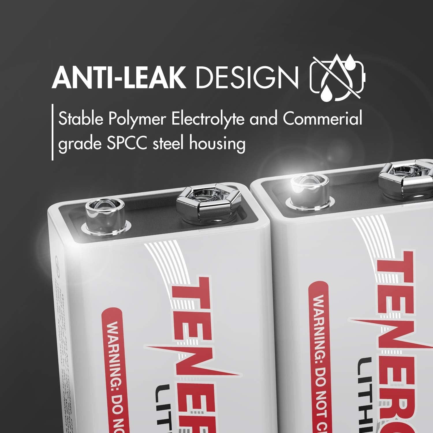 Baterías de Litio 9V Tenergy Paquete de 2, 1200mAh, Larga Duración