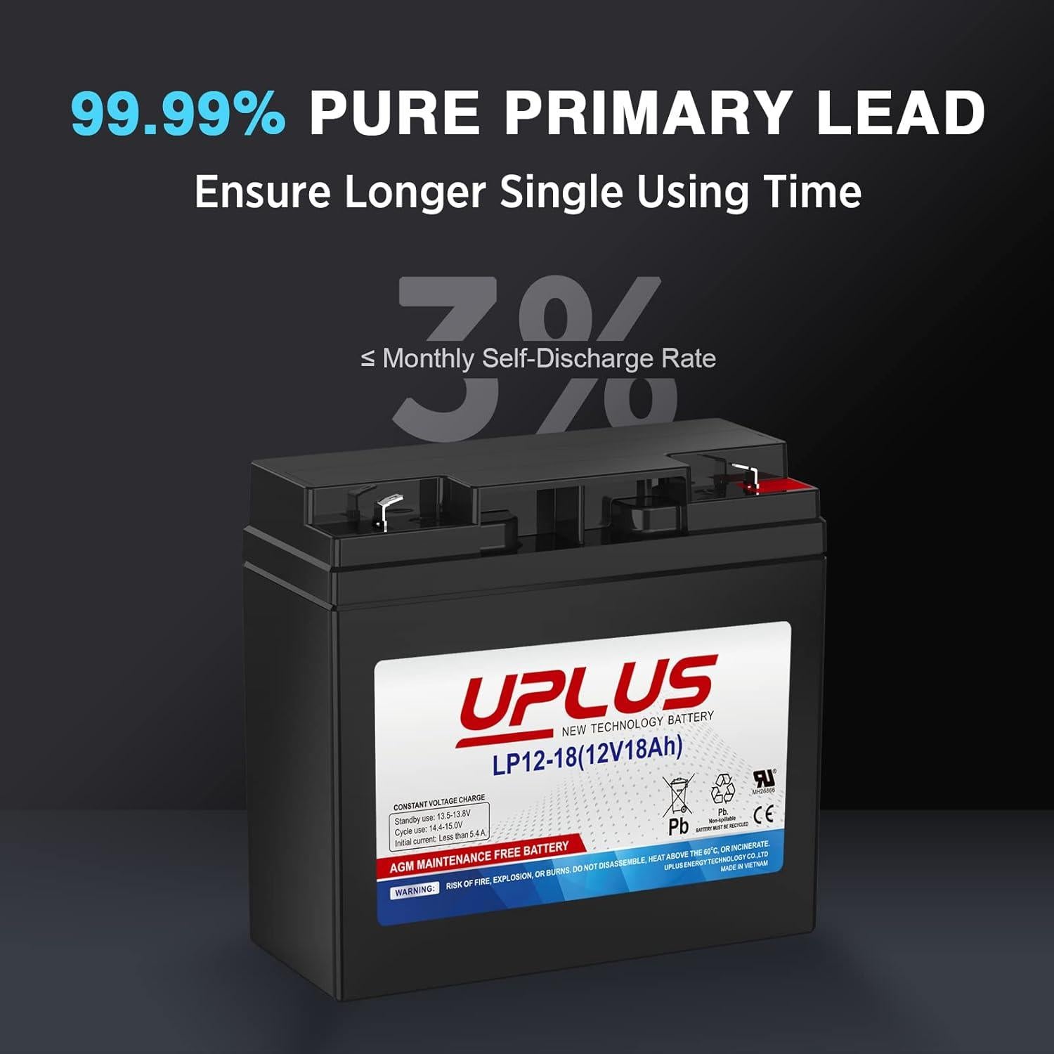 Batería Recargable UPLUS 12V 18Ah SLA para Alarmas y Generadores