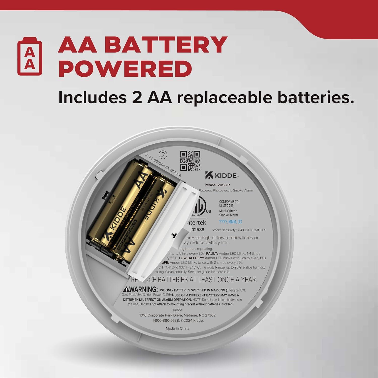 Detector de Humo Kidde 20SDR, Paquete de 3, Batería AA, LED