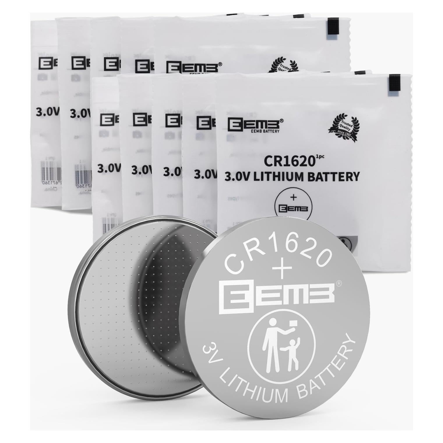 Paquete de 10 Baterías CR1620 EEMB de Litio 3V para Reloj y Control Remoto
