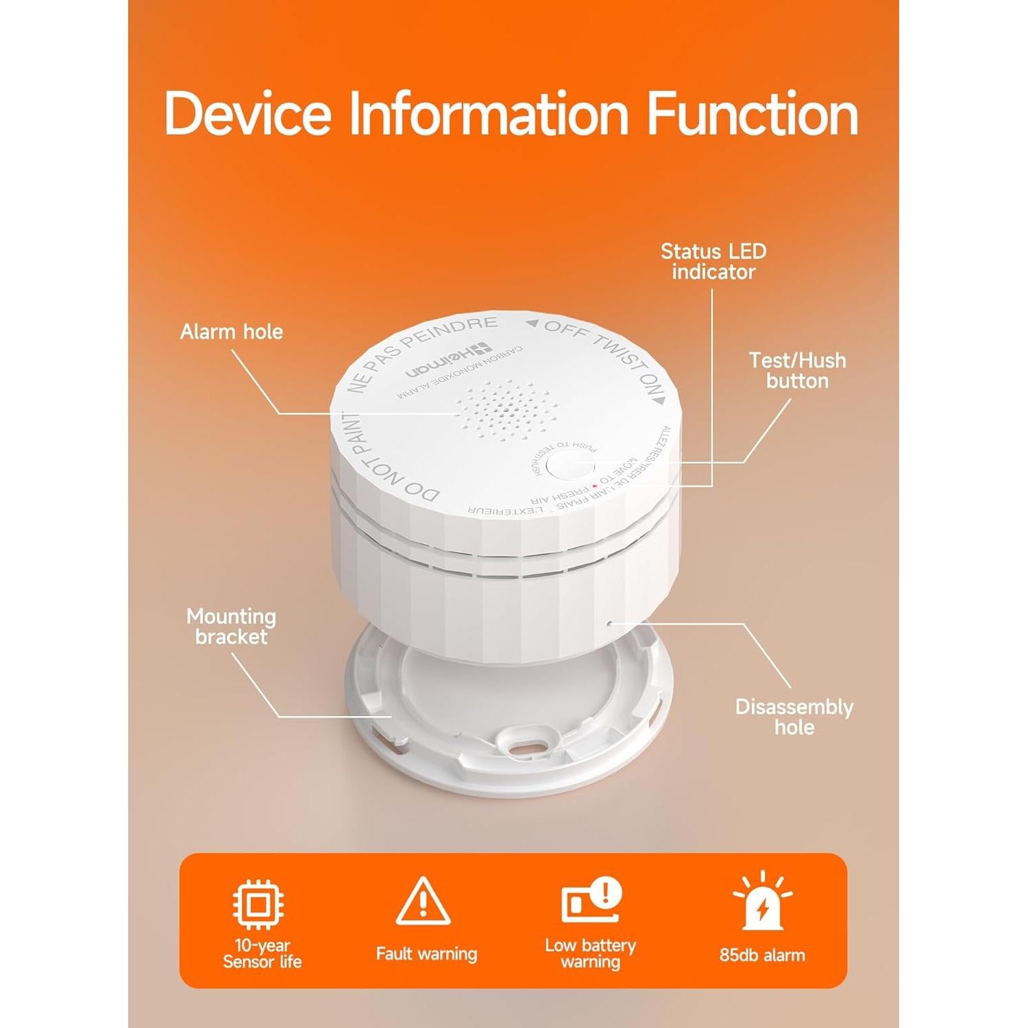 Detector de Monóxido de Carbono HEIMAN C1-W WiFi con Alarma