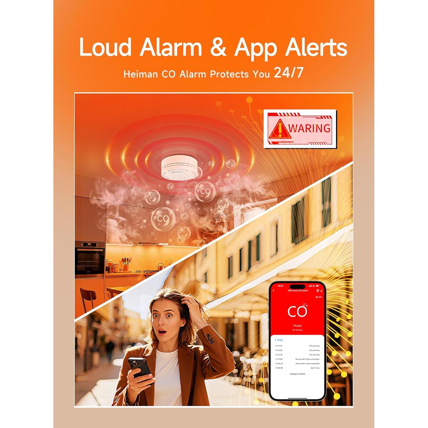 Detector de Monóxido de Carbono HEIMAN C1-W WiFi con Alarma