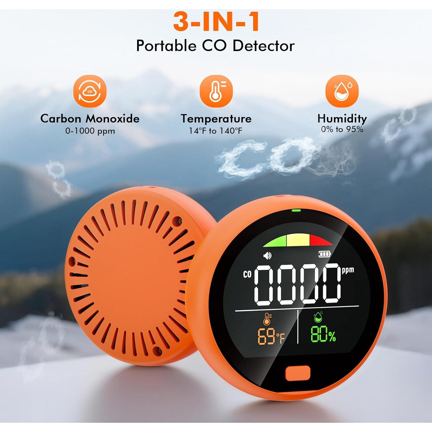 Detector de Monóxido de Carbono Portátil Besimlive PTH-10D 3 en 1