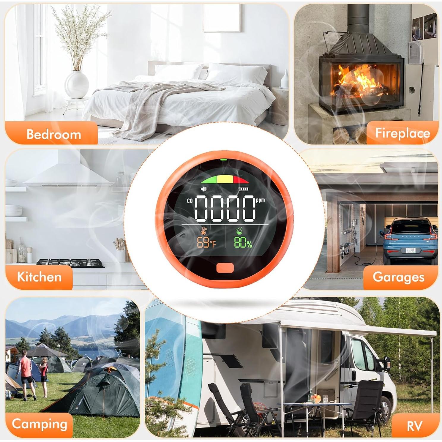 Detector de Monóxido de Carbono Portátil Besimlive PTH-10D 3 en 1