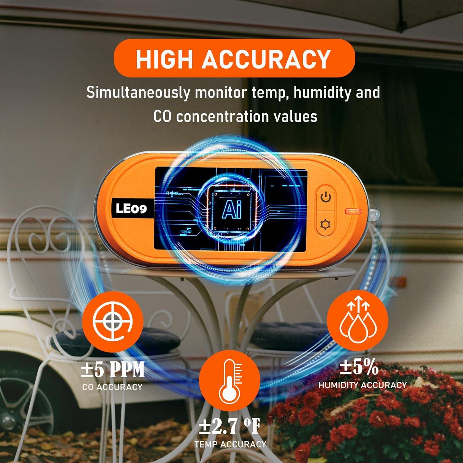 Detector de Monóxido de Carbono Portátil LSENLTY 3 en 1 Temp Humedad