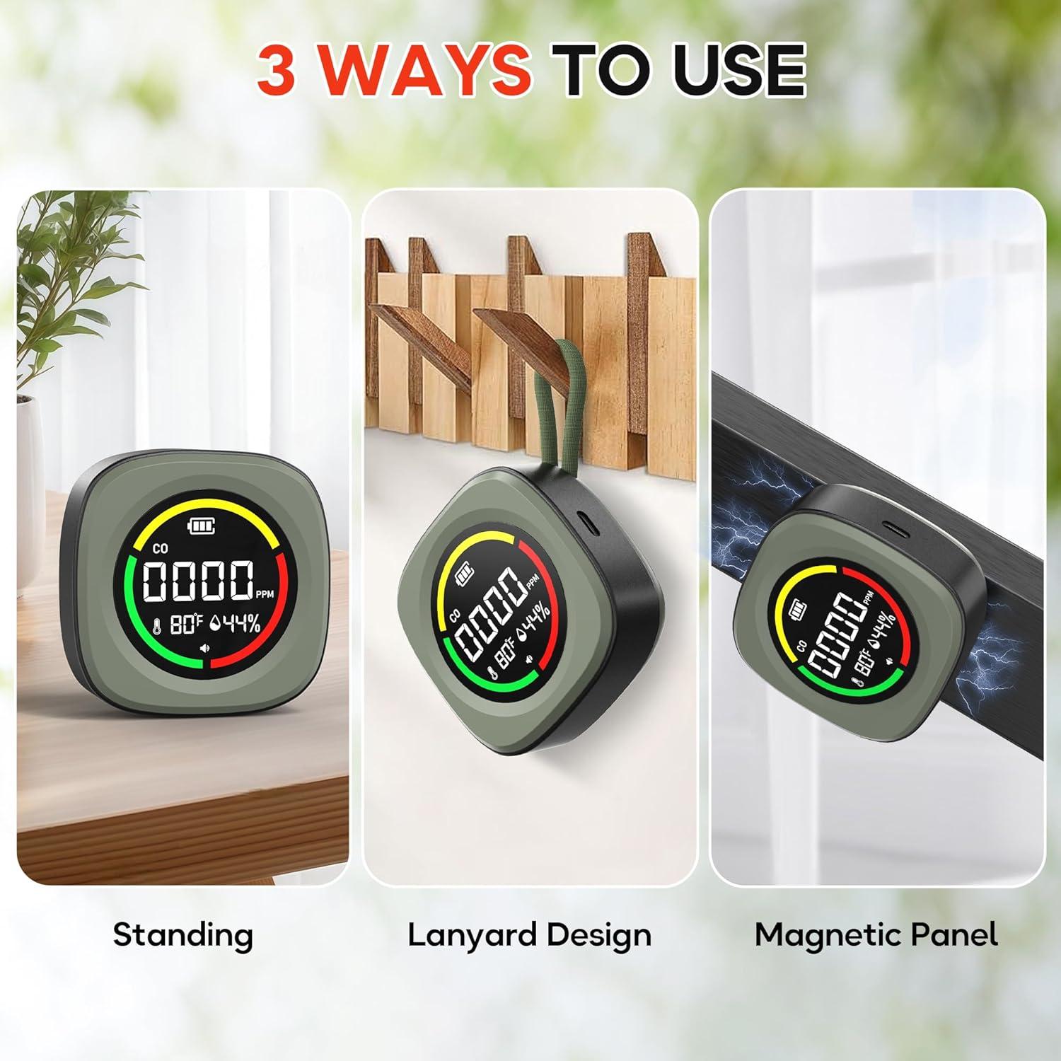 Detector de Monóxido de Carbono Portátil HSicily 3 en 1