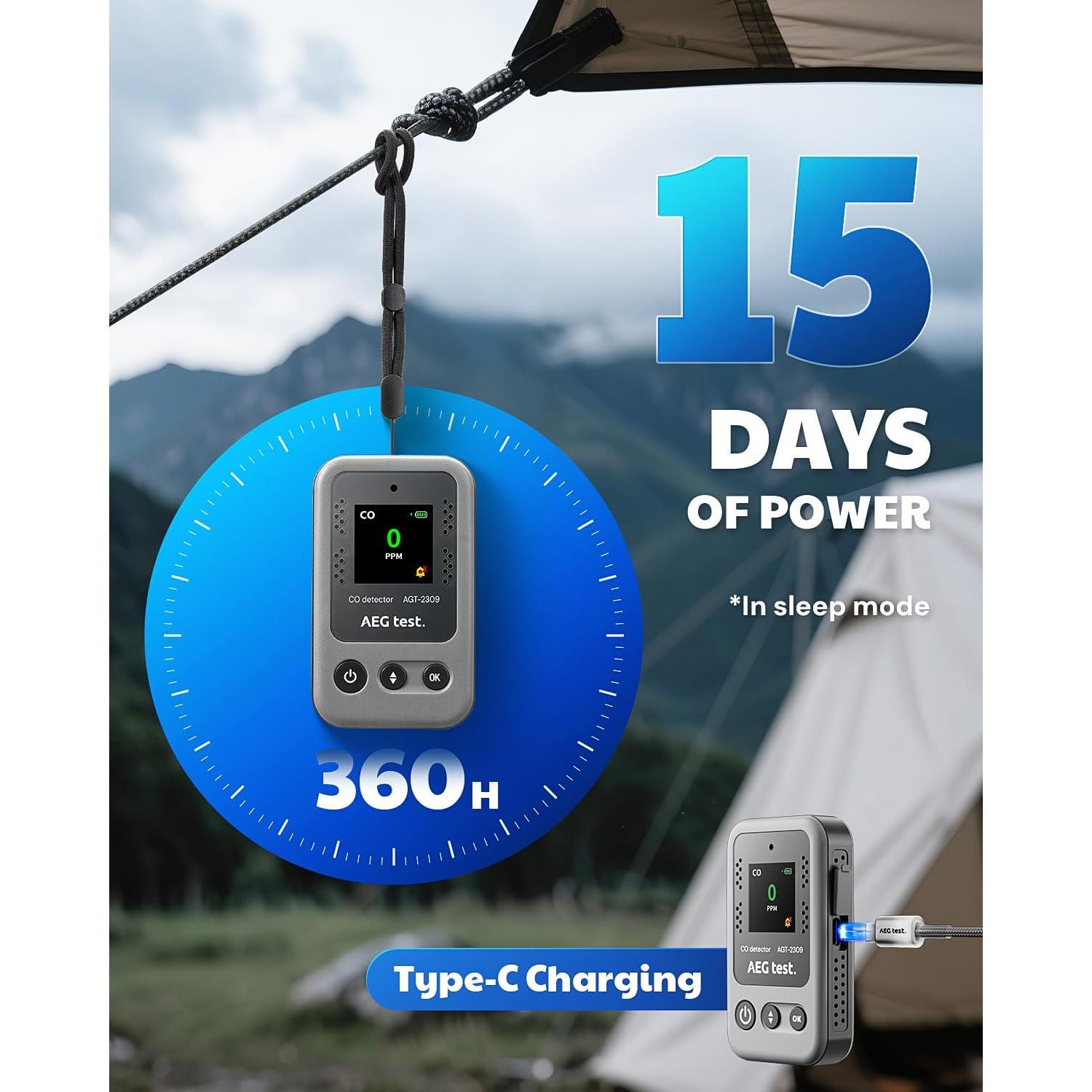 Detector de Monóxido de Carbono AGT-2309 Portátil Gris