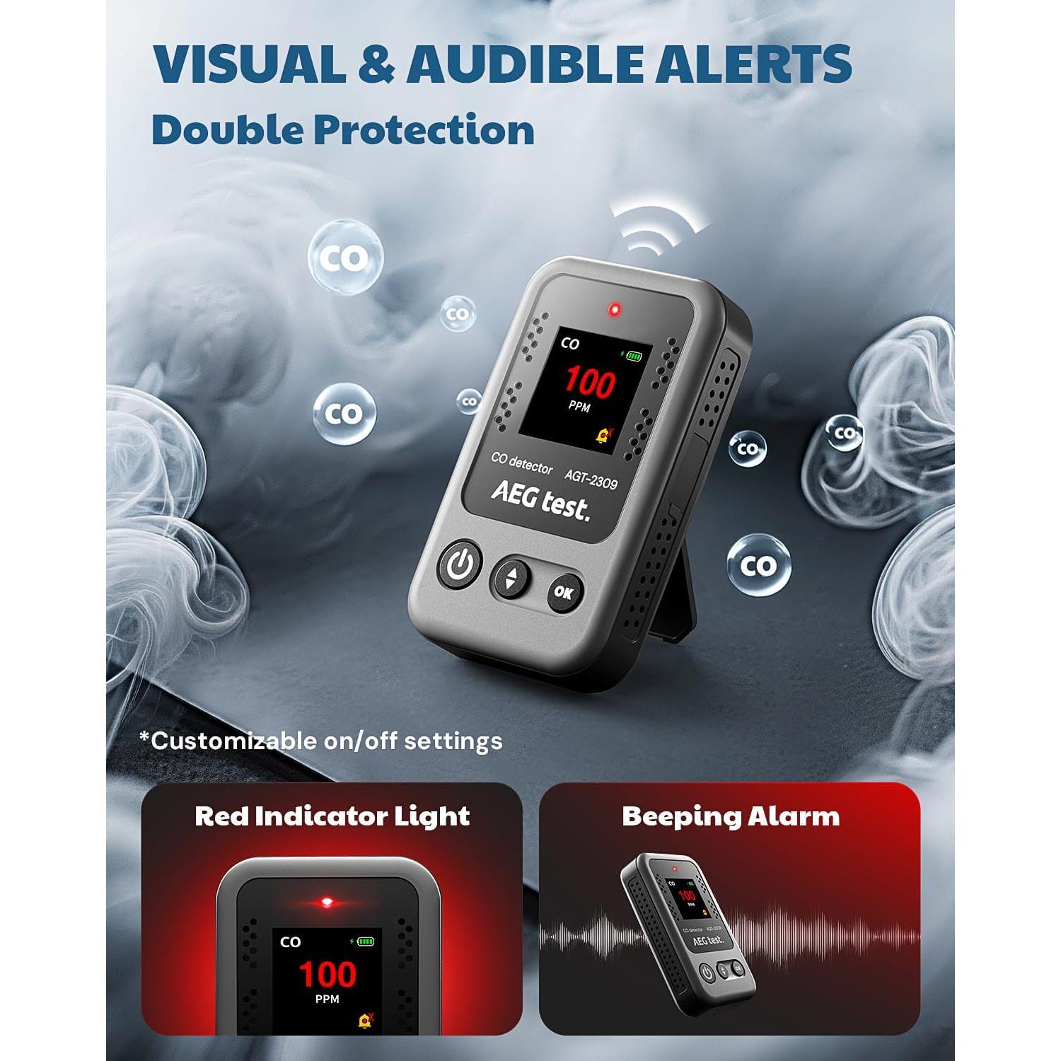 Detector de Monóxido de Carbono AGT-2309 Portátil Gris